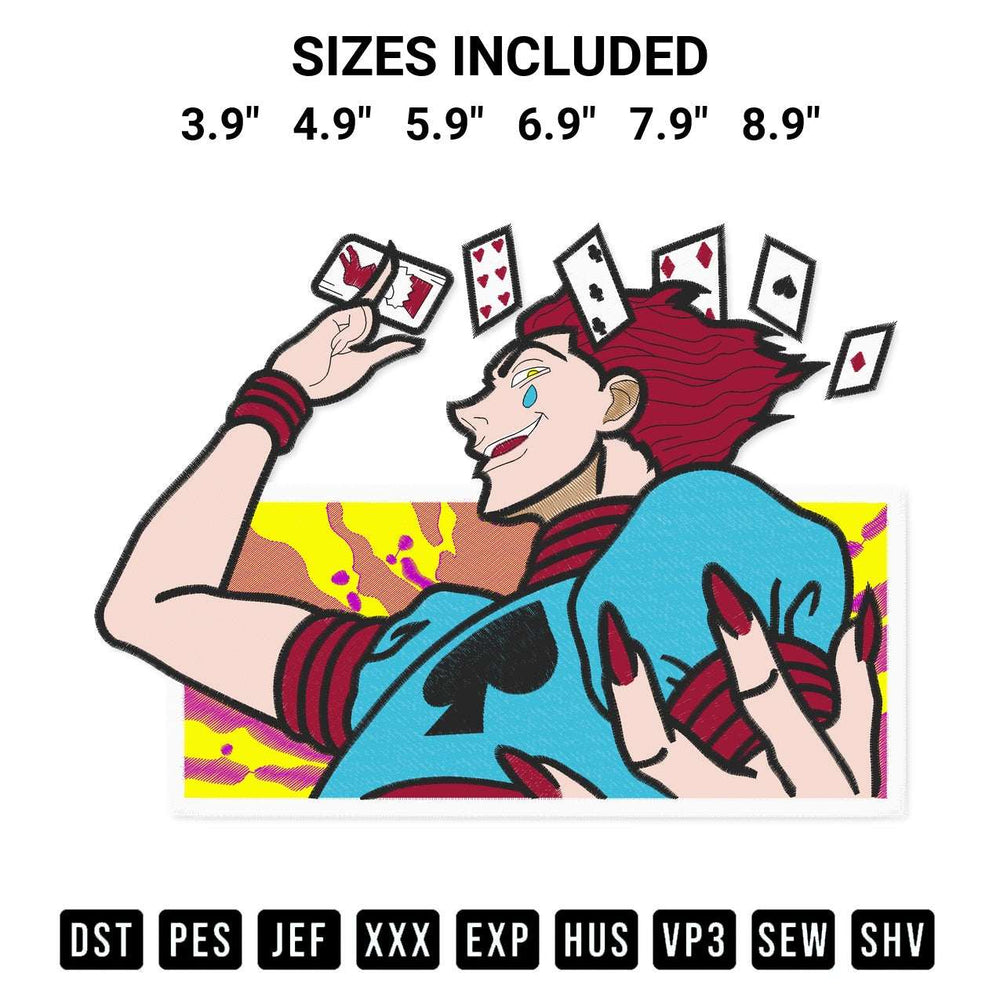 Add a unique touch to your apparel with the Hisoka Embroidery Design embroidery file. Premium instant download available now on Designspacks.com. Available sizes: 3.9", 4.9", 5.9", 6.9", 7.9", 8.9".