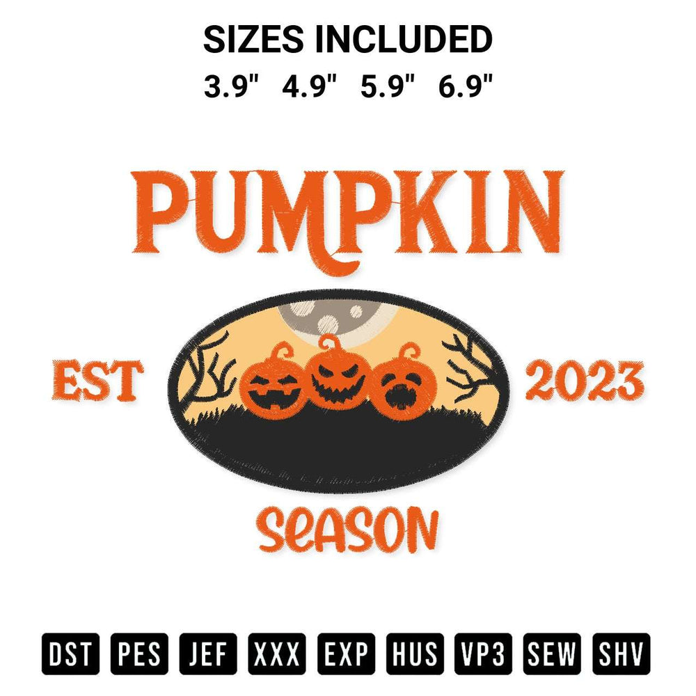 Looking for the perfect pattern? Download the Pumpkin Season Embroidery Design embroidery design today at Designspacks.com. Crisp, clean stitching guaranteed. Available sizes: 3.9", 4.9", 5.9", 6.9".