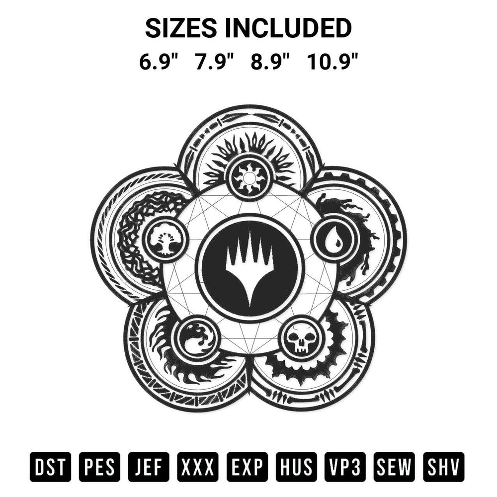 Get the Magic The Gathering Card Embroidery Design embroidery design for your custom crafts! Premium digitized files available for instant download at Designspacks.com. Available sizes: 6.9", 7.9", 8.9", 10.9".