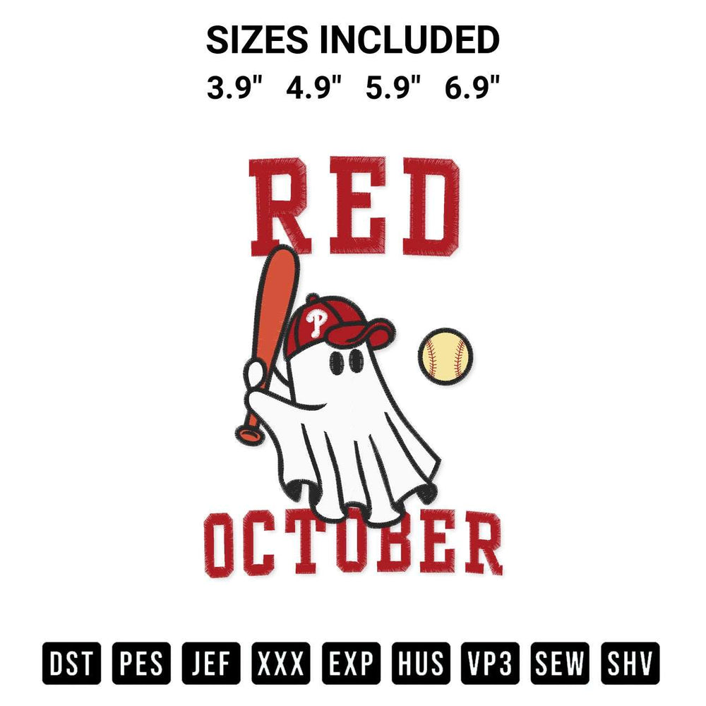 Shop the Red October Cute Ghost Embroidery Design machine embroidery pattern at Designspacks.com. Beautifully digitized for flawless stitching on any fabric. Available sizes: 3.9", 4.9", 5.9", 6.9".