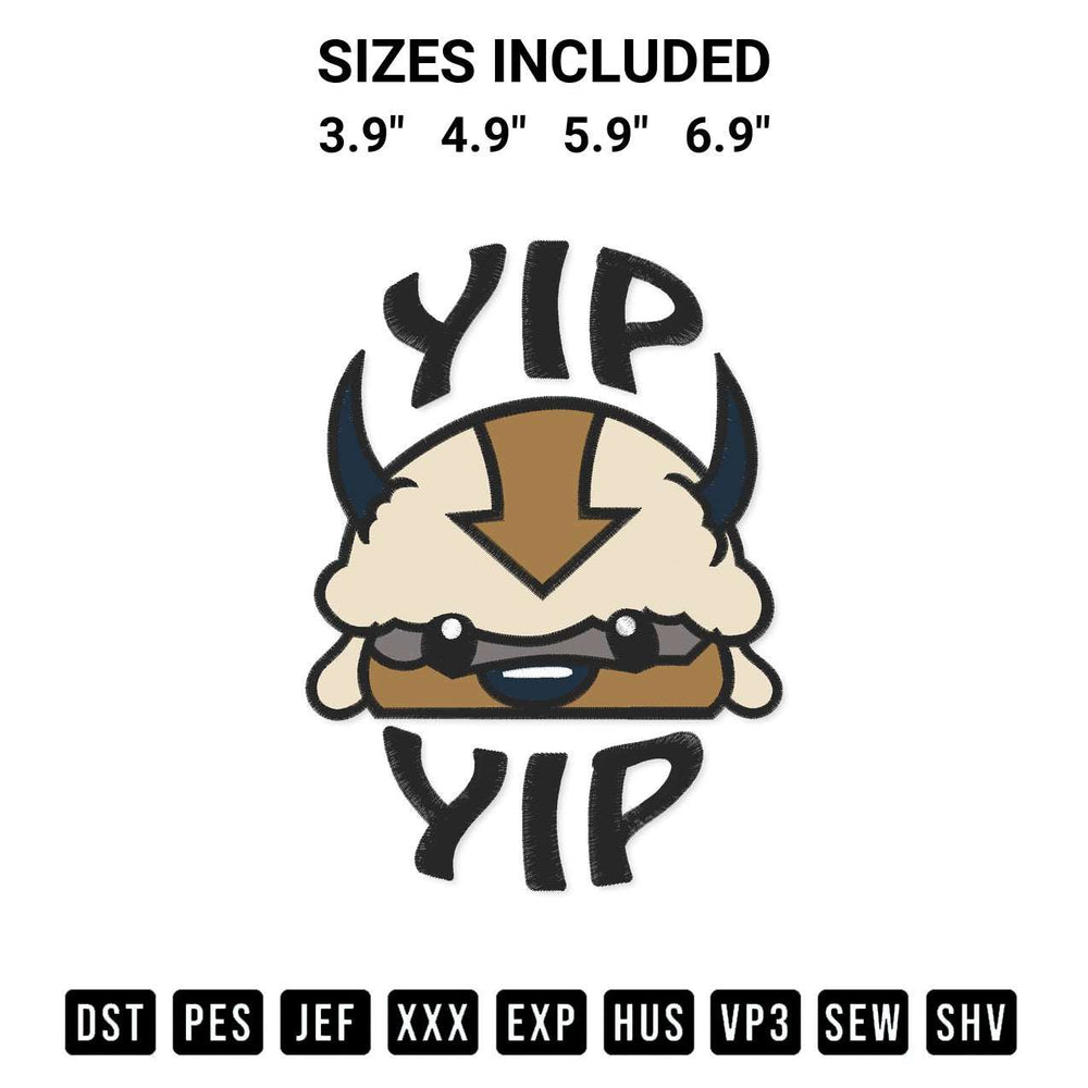 Create amazing crafts with the Yip Yip Appa Avatar Embroidery Design embroidery file. High-quality digital download from Designspacks.com, perfect for beginners and pros. Available sizes: 3.9", 4.9", 5.9", 6.9".