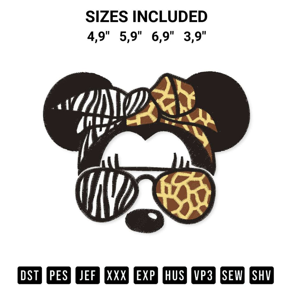 Looking for the perfect pattern? Download the Minnie Mouse Heads Safari Logo Embroidery Design embroidery design today at Designspacks.com. Crisp, clean stitching guaranteed. Available sizes: 4,9", 5,9", 6,9", 3,9".