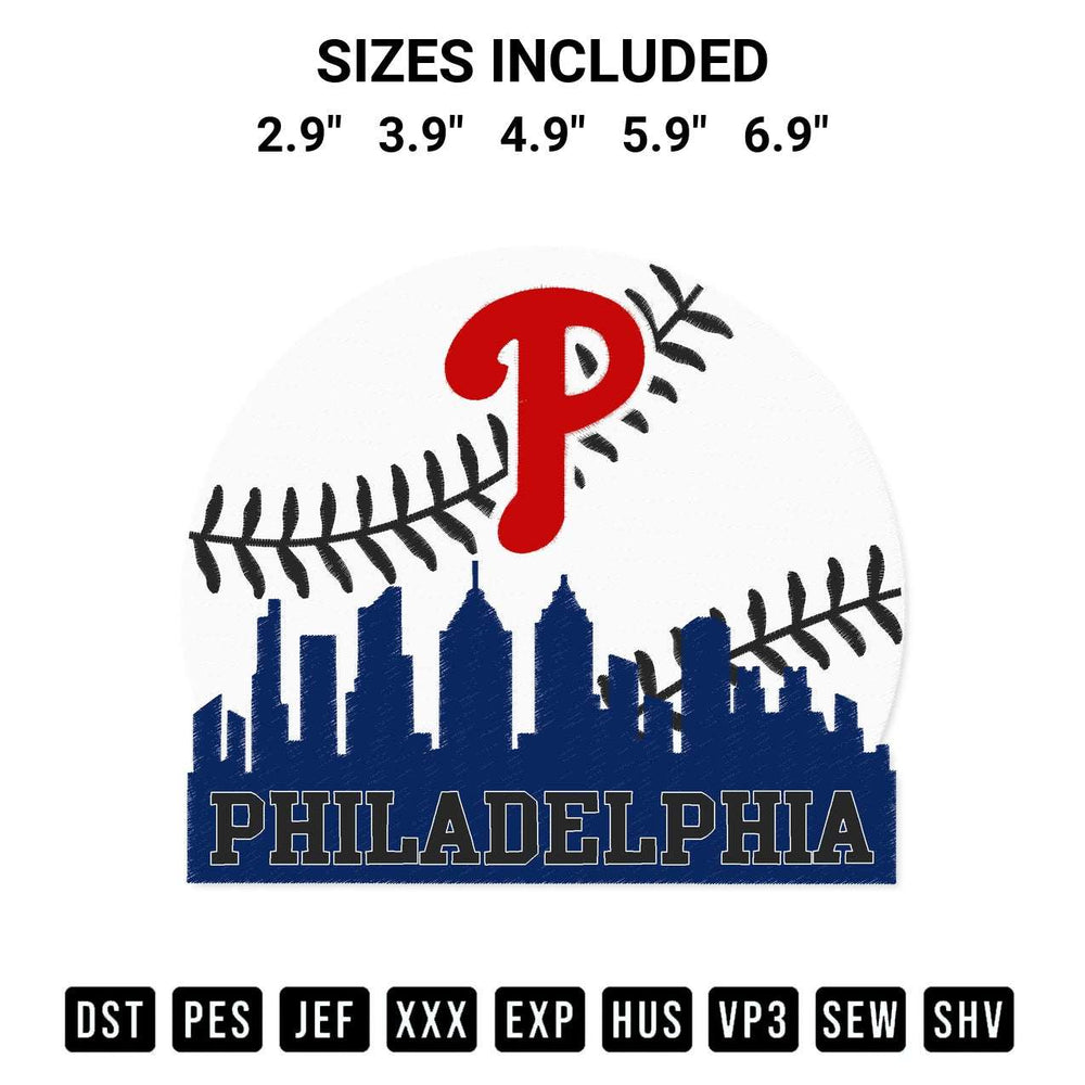 Discover the perfect addition to your crafting collection: Philadelphia Baseball Skyline Embroidery Design embroidery file. Instantly available at Designspacks.com. Available sizes: 2.9", 3.9", 4.9", 5.9", 6.9".