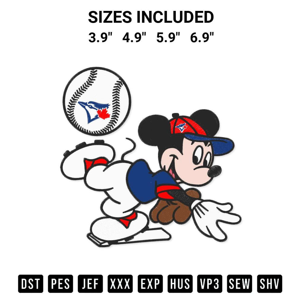 Create amazing crafts with the Baseball Toronto Blue Jays Mickey Mouse Embroidery Design embroidery file. High-quality digital download from Designspacks.com, perfect for beginners and pros. Available sizes: 3.9", 4.9", 5.9", 6.9".