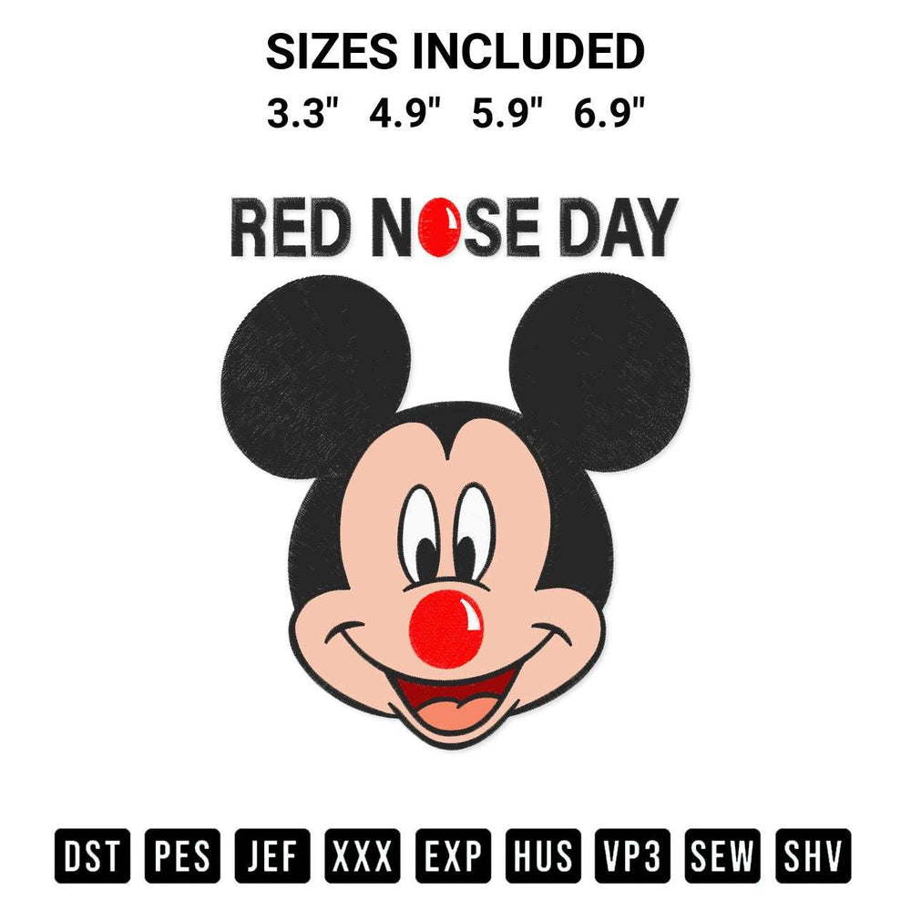 Looking for the perfect pattern? Download the Mickey Mouse Red Nose Day Embroidery Design embroidery design today at Designspacks.com. Crisp, clean stitching guaranteed. Available sizes: 3.3", 4.9", 5.9", 6.9".