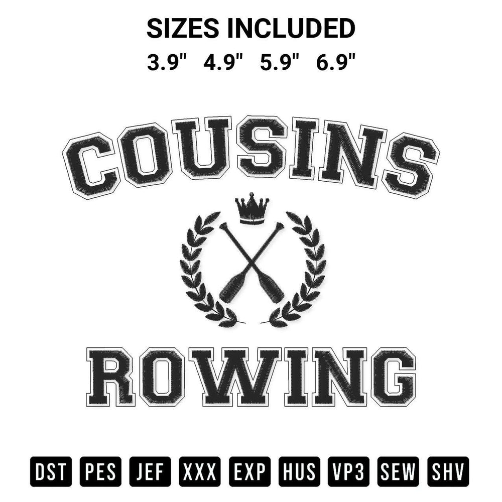Stitch like a pro with the Cousins Rowing Embroidery Design embroidery pattern from Designspacks.com. High-quality digital machine embroidery file. Available sizes: 3.9", 4.9", 5.9", 6.9".