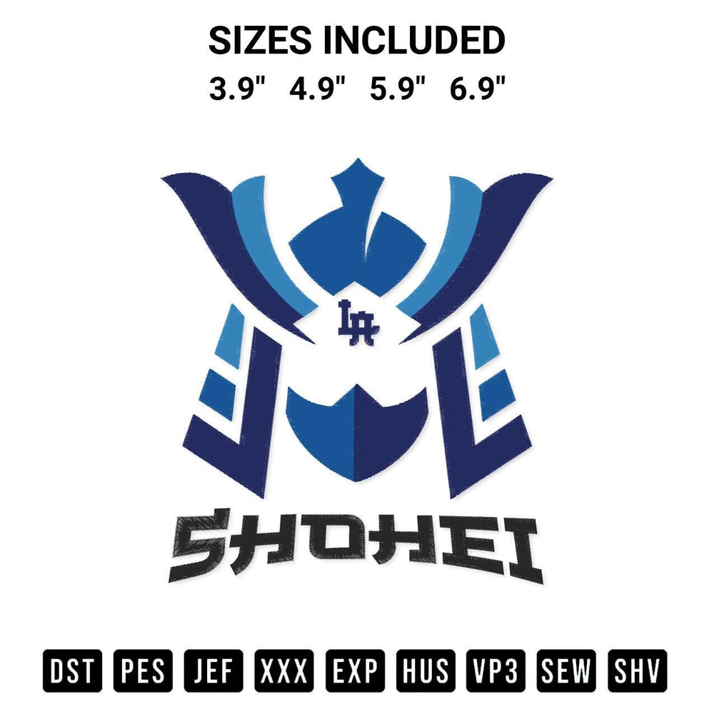 Create amazing crafts with the Shohei Ohtani Samurai Los Angeles Dodger Embroidery Design embroidery file. High-quality digital download from Designspacks.com, perfect for beginners and pros. Available sizes: 3.9", 4.9", 5.9", 6.9".