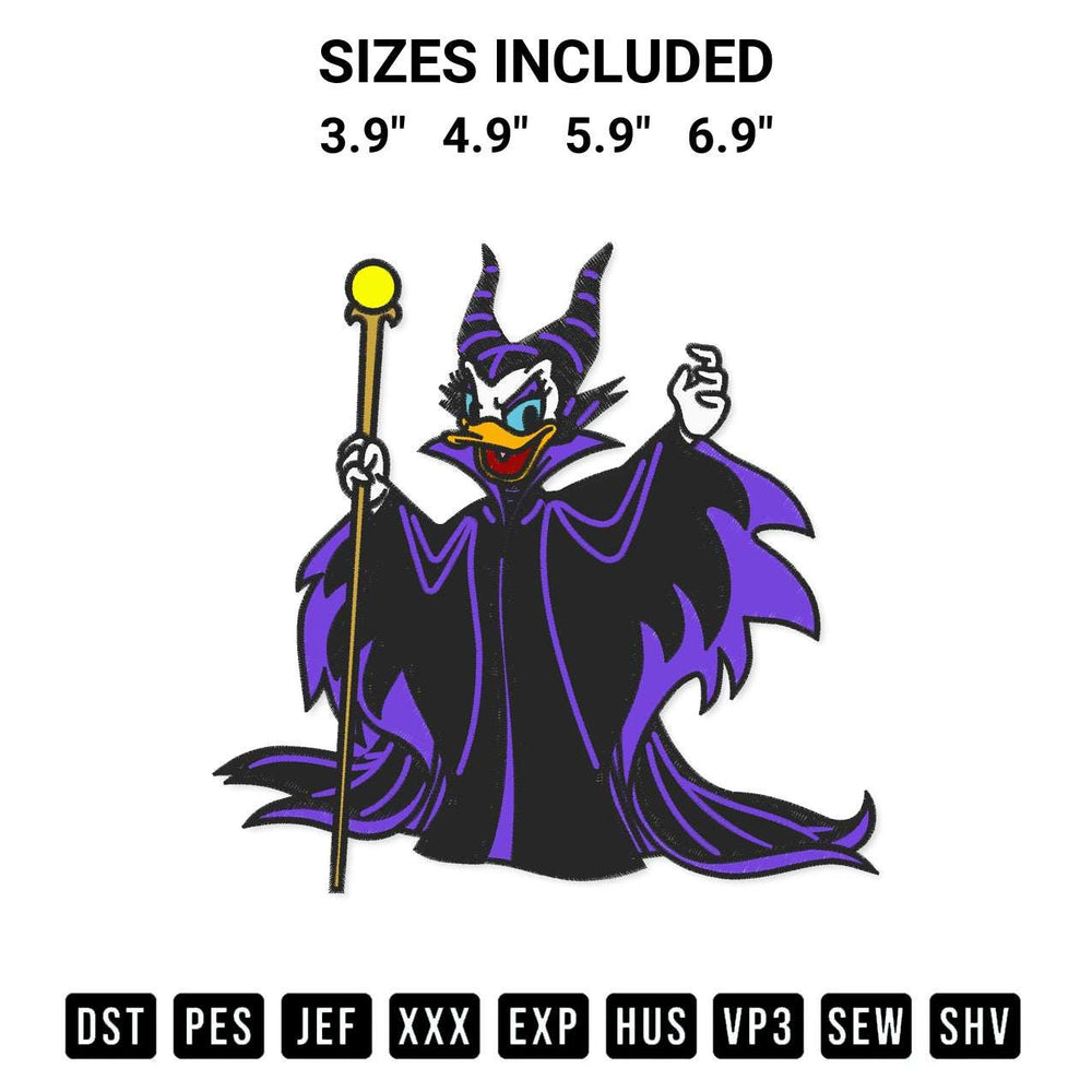 Get the Daisy Duck Maleficent Embroidery Design embroidery design for your custom crafts! Premium digitized files available for instant download at Designspacks.com. Available sizes: 3.9", 4.9", 5.9", 6.9".