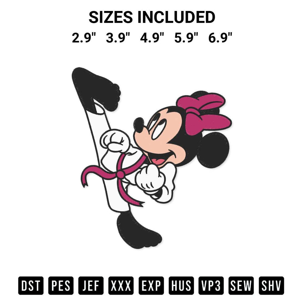 Elevate your next project with our Minnie Mouse Karate Embroidery Design embroidery file. Shop high-quality digital patterns instantly at Designspacks.com. Available sizes: 2.9", 3.9", 4.9", 5.9", 6.9".