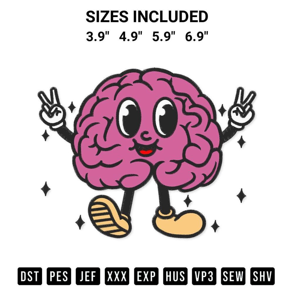 Shop the Brain Mascot Embroidery Design machine embroidery pattern at Designspacks.com. Beautifully digitized for flawless stitching on any fabric. Available sizes: 3.9", 4.9", 5.9", 6.9".