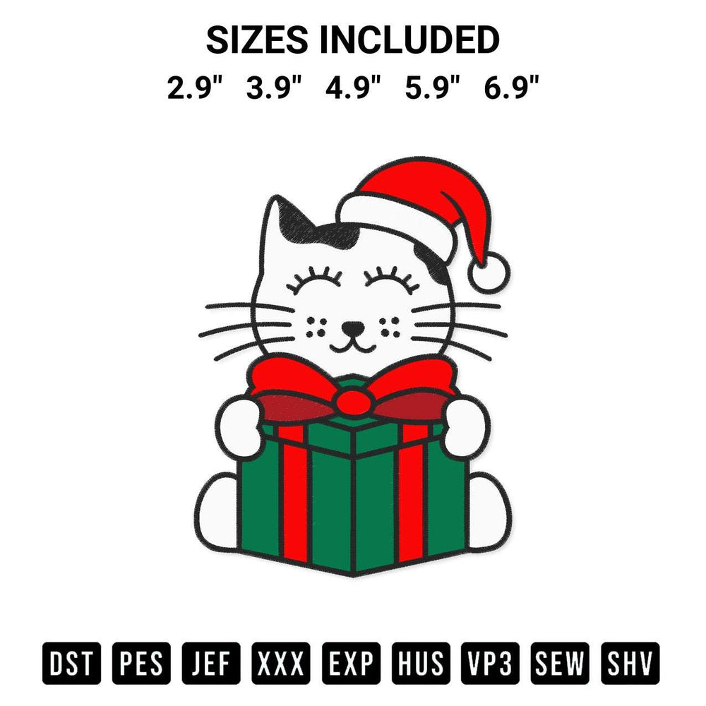 Transform your fabrics with the Cat With Christmas Gift Embroidery Design embroidery design. Instant access to premium digitized patterns at Designspacks.com. Available sizes: 2.9", 3.9", 4.9", 5.9", 6.9".