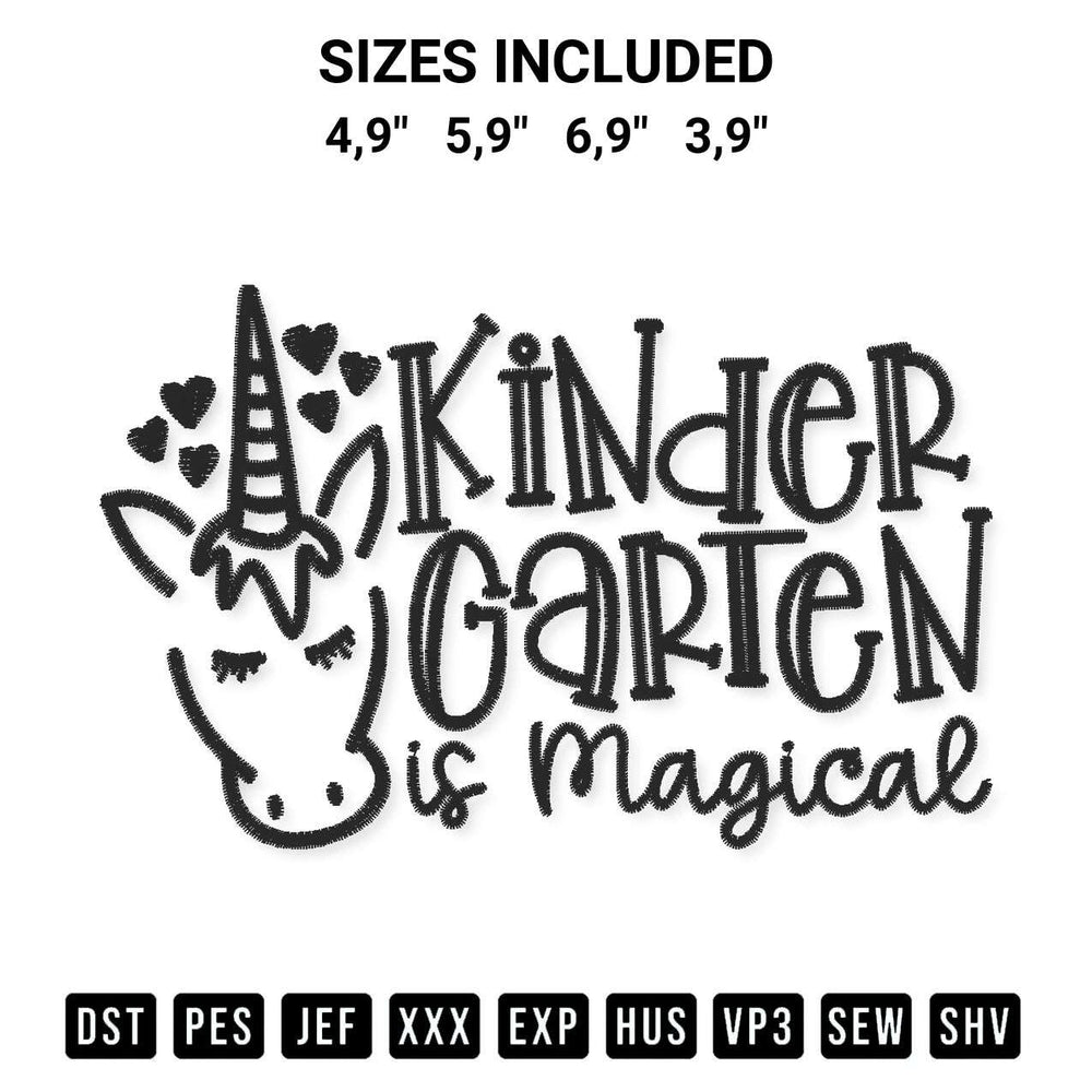 Download the Kindergarten Is Magical Logo Embroidery Design machine embroidery design exclusively at Designspacks.com. Premium digitized pattern for apparel and DIY crafts. Available sizes: 4,9", 5,9", 6,9", 3,9".