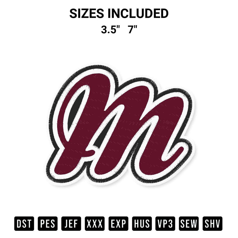 Shop the Stylish Letter M Logo Embroidery Design machine embroidery pattern at Designspacks.com. Beautifully digitized for flawless stitching on any fabric. Available sizes: 3.5", 7".