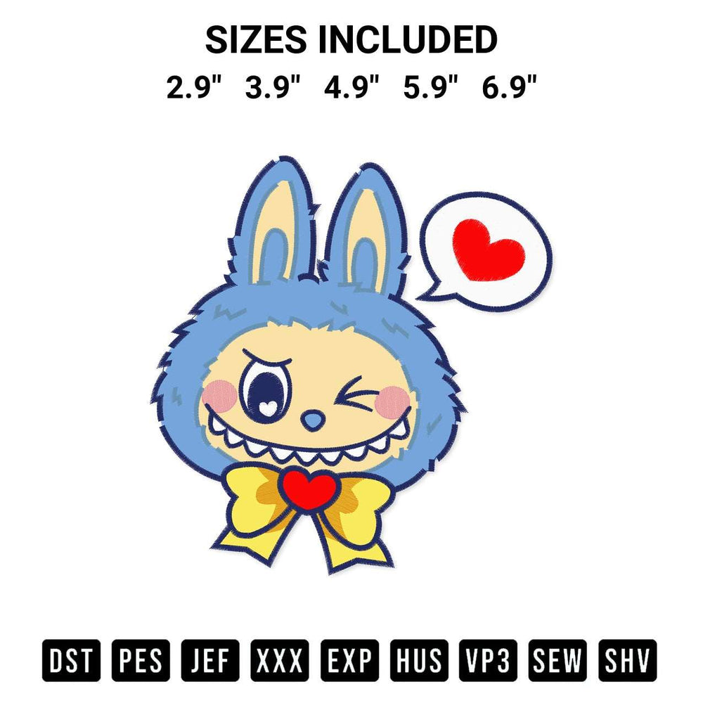 Shop the Cute Labubu Face Embroidery Design machine embroidery pattern at Designspacks.com. Beautifully digitized for flawless stitching on any fabric. Available sizes: 2.9", 3.9", 4.9", 5.9", 6.9".