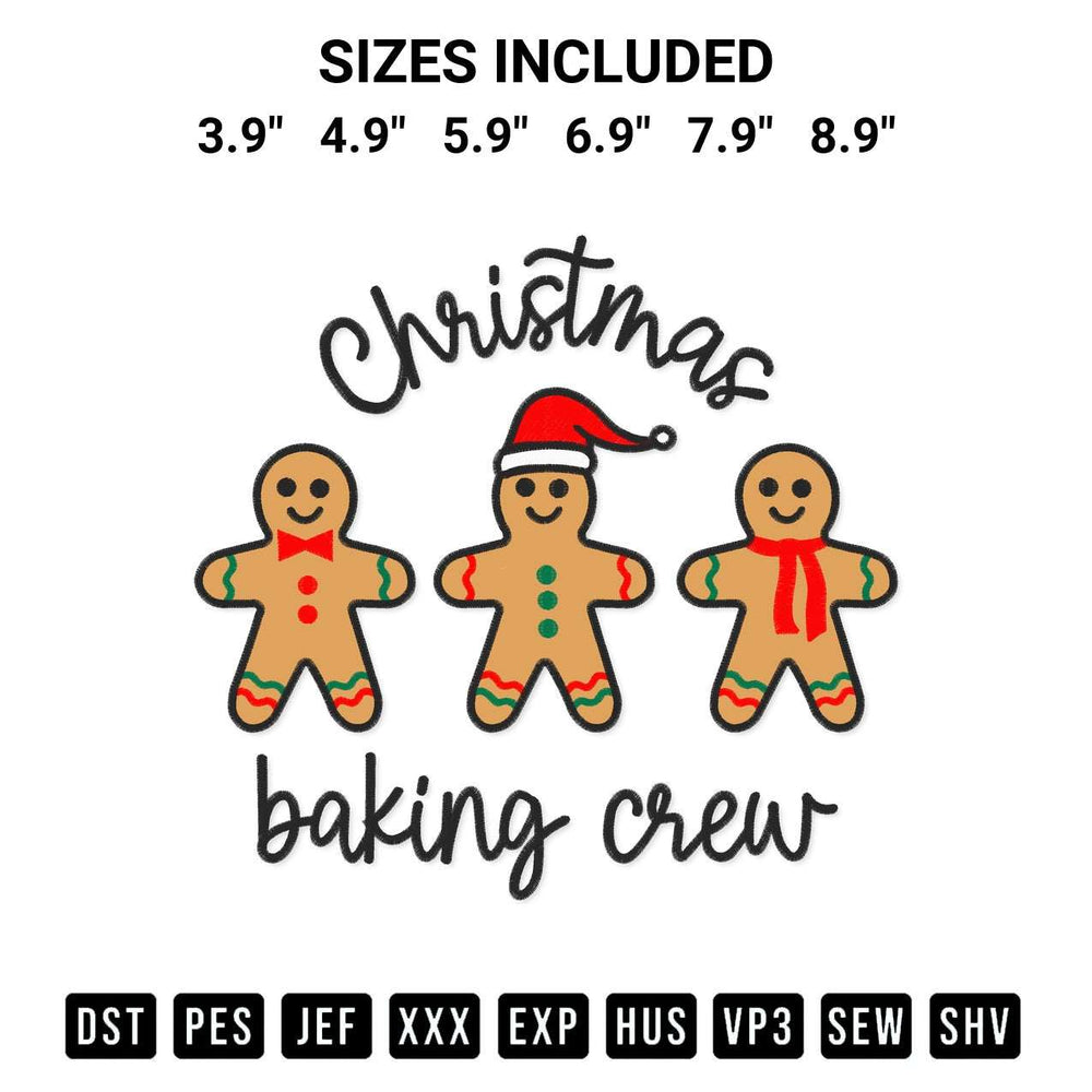 Add a unique touch to your apparel with the Christmas Baking Crew Embroidery Design embroidery file. Premium instant download available now on Designspacks.com. Available sizes: 3.9", 4.9", 5.9", 6.9", 7.9", 8.9".