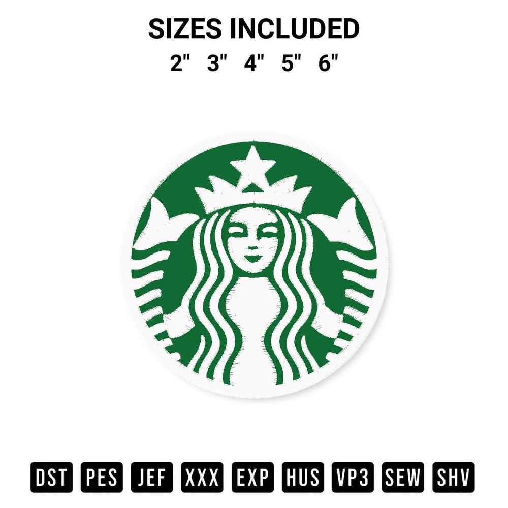 Create amazing crafts with the Starbucks Logo Embroidery Design embroidery file. High-quality digital download from Designspacks.com, perfect for beginners and pros. Available sizes: 2", 3", 4", 5", 6".