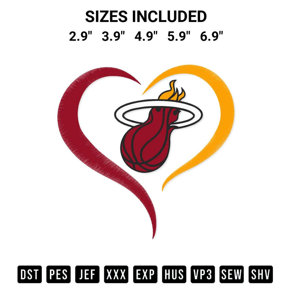 Shop the Heart Miami Heat Nba Embroidery Design machine embroidery pattern at Designspacks.com. Beautifully digitized for flawless stitching on any fabric. Available sizes: 2.9", 3.9", 4.9", 5.9", 6.9".