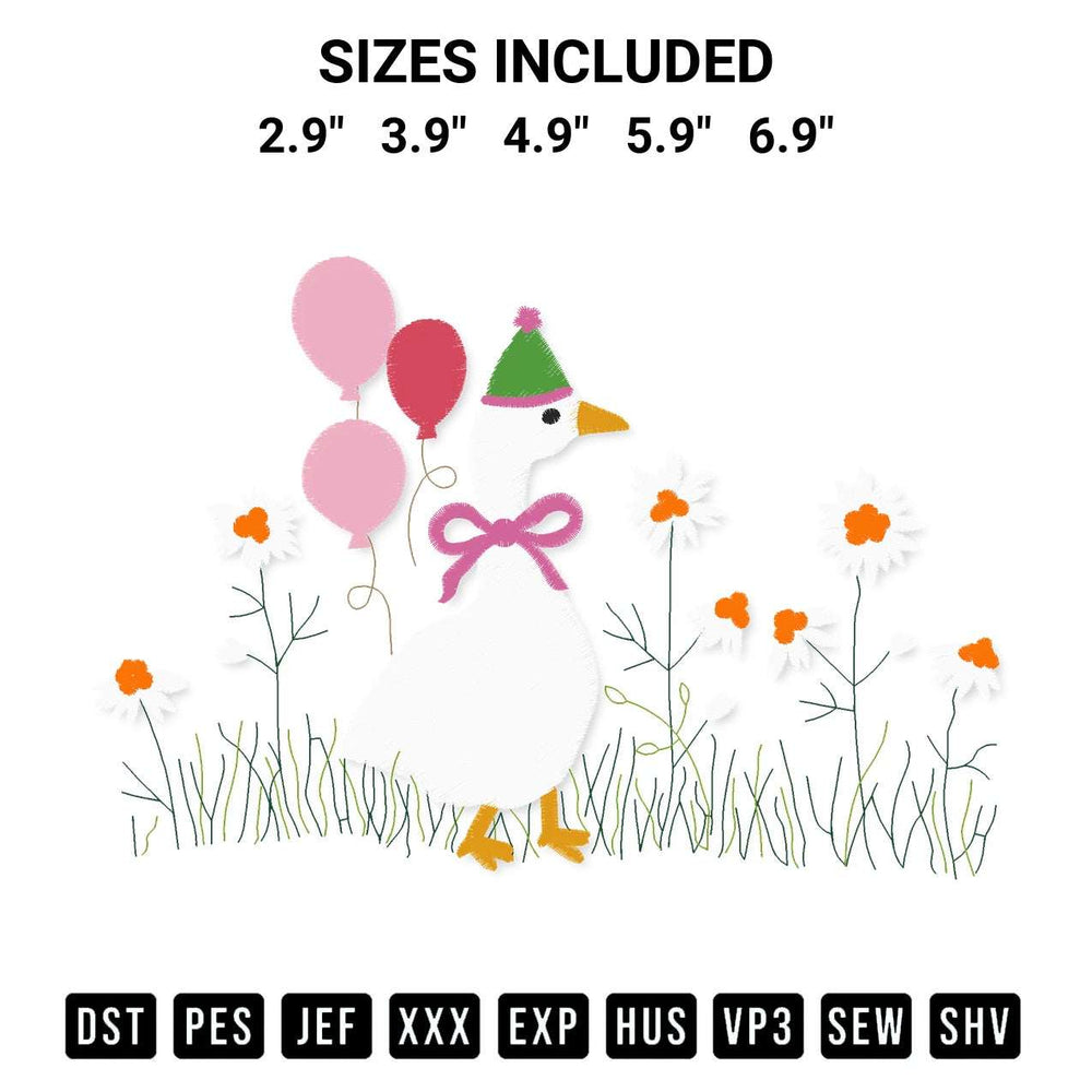 Transform your fabrics with the Cute Birthday Silly Goose Embroidery Design embroidery design. Instant access to premium digitized patterns at Designspacks.com. Available sizes: 2.9", 3.9", 4.9", 5.9", 6.9".