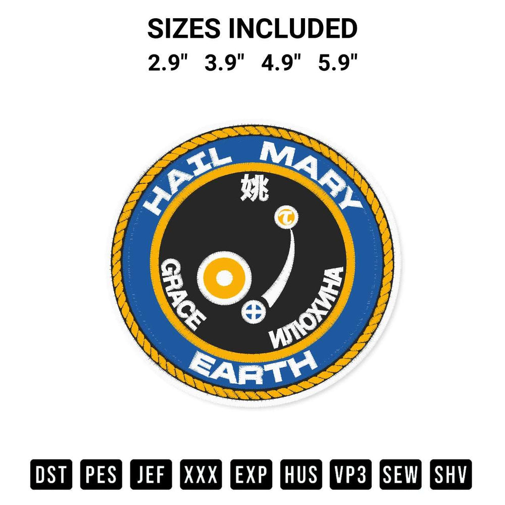 Discover the perfect addition to your crafting collection: Project Hail Mary Mission Embroidery Design embroidery file. Instantly available at Designspacks.com. Available sizes: 2.9", 3.9", 4.9", 5.9".