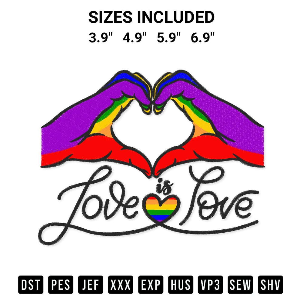 Elevate your next project with our Hand Heart Love Is Love Pride Lgbt Embroidery Design embroidery file. Shop high-quality digital patterns instantly at Designspacks.com. Available sizes: 3.9", 4.9", 5.9", 6.9".