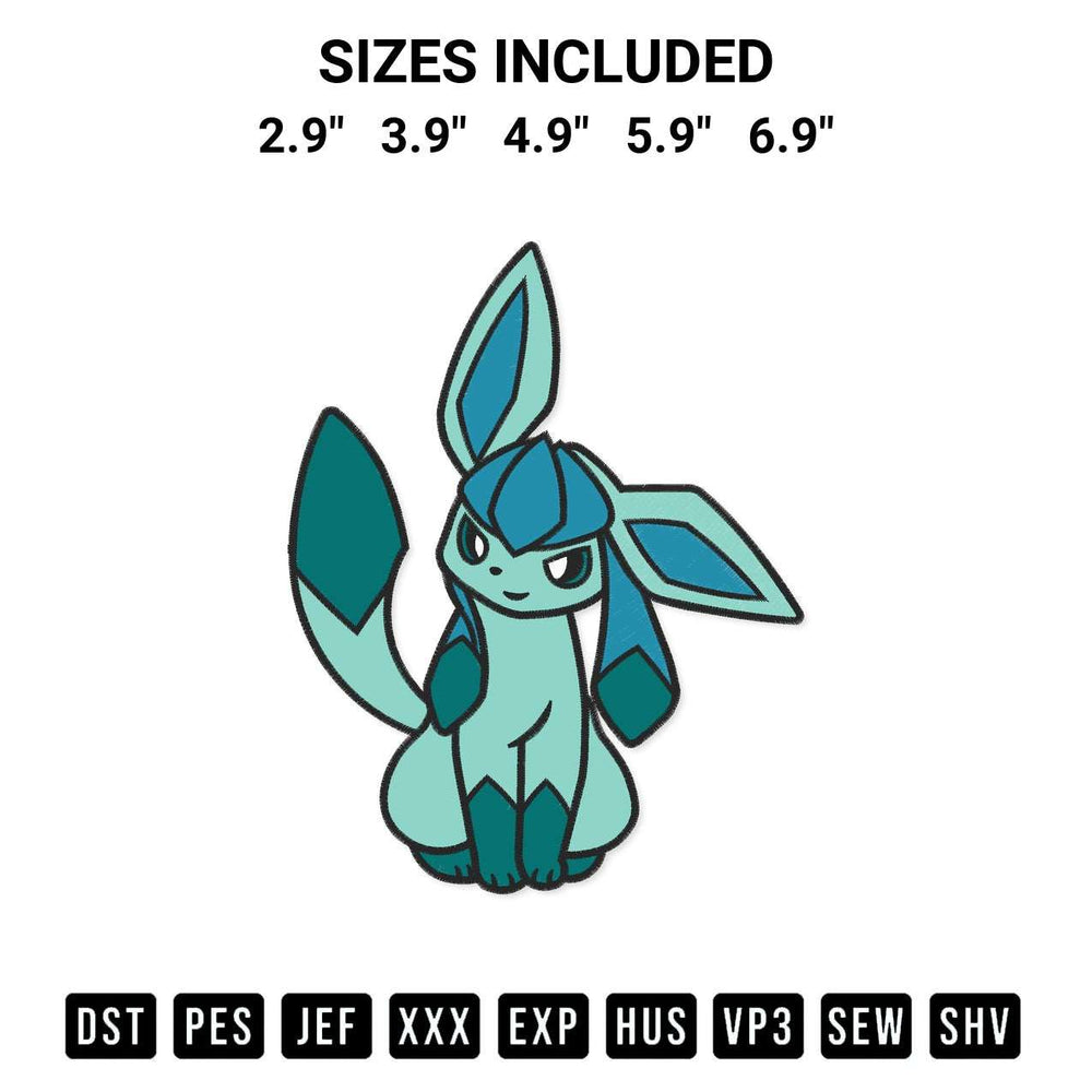 Download the Glaceon Pokemon Embroidery Design machine embroidery design exclusively at Designspacks.com. Premium digitized pattern for apparel and DIY crafts. Available sizes: 2.9", 3.9", 4.9", 5.9", 6.9".