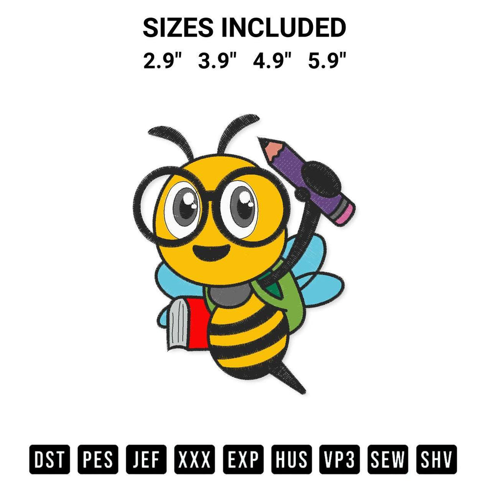 Stitch like a pro with the Cute School Bee Embroidery Design embroidery pattern from Designspacks.com. High-quality digital machine embroidery file. Available sizes: 2.9", 3.9", 4.9", 5.9".