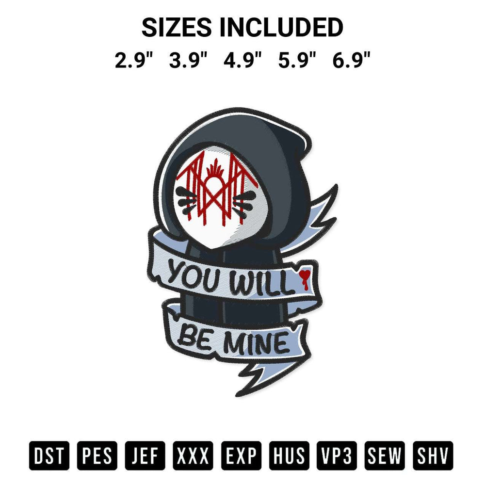 Get the Sleep Token You Will Be Mine Embroidery Design embroidery design for your custom crafts! Premium digitized files available for instant download at Designspacks.com. Available sizes: 2.9", 3.9", 4.9", 5.9", 6.9".
