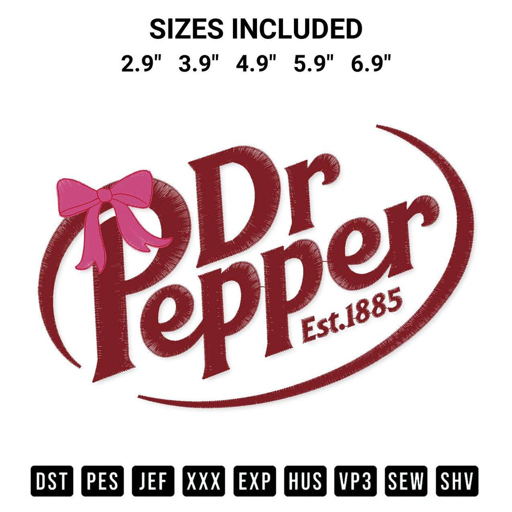 Looking for the perfect pattern? Download the Dr Pepper Est 1885 With Bow Embroidery Design embroidery design today at Designspacks.com. Crisp, clean stitching guaranteed. Available sizes: 2.9", 3.9", 4.9", 5.9", 6.9".