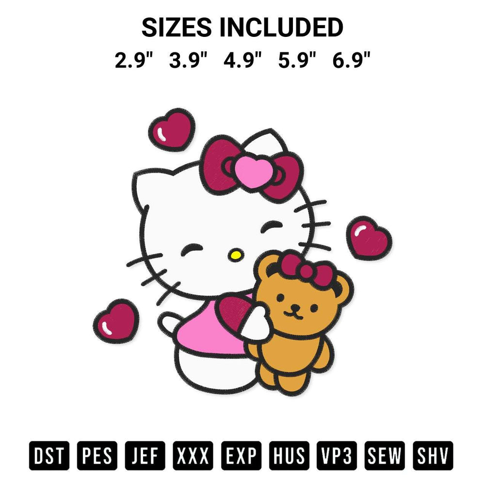 Get the Hello Kitty Valentine Teddy Bear Embroidery Design embroidery design for your custom crafts! Premium digitized files available for instant download at Designspacks.com. Available sizes: 2.9", 3.9", 4.9", 5.9", 6.9".