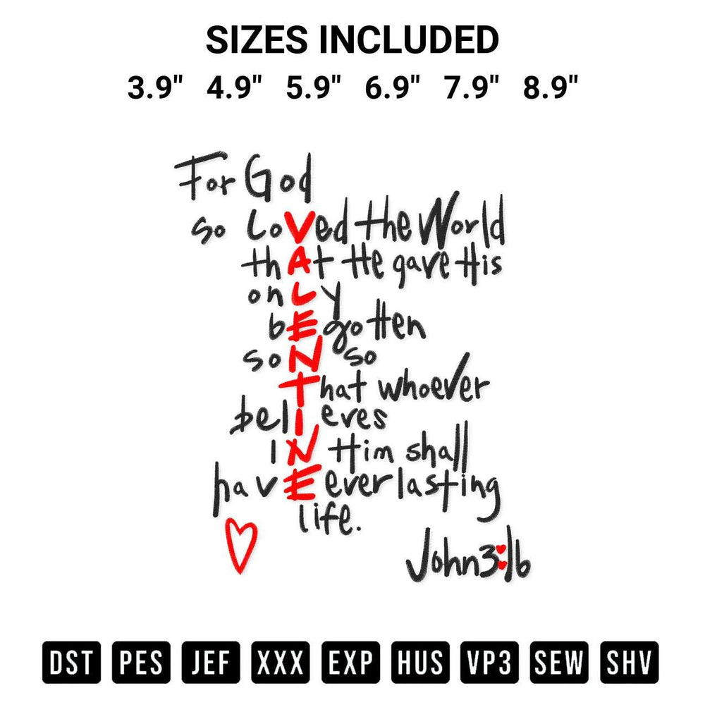 Discover the perfect addition to your crafting collection: For God So Loved The World Embroidery Design embroidery file. Instantly available at Designspacks.com. Available sizes: 3.9", 4.9", 5.9", 6.9", 7.9", 8.9".