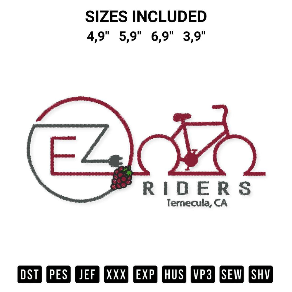 Elevate your next project with our Ez Riders Temecula Cycling Group 2022 Funny Cycling Logo Embroidery Design embroidery file. Shop high-quality digital patterns instantly at Designspacks.com. Available sizes: 4,9", 5,9", 6,9", 3,9".