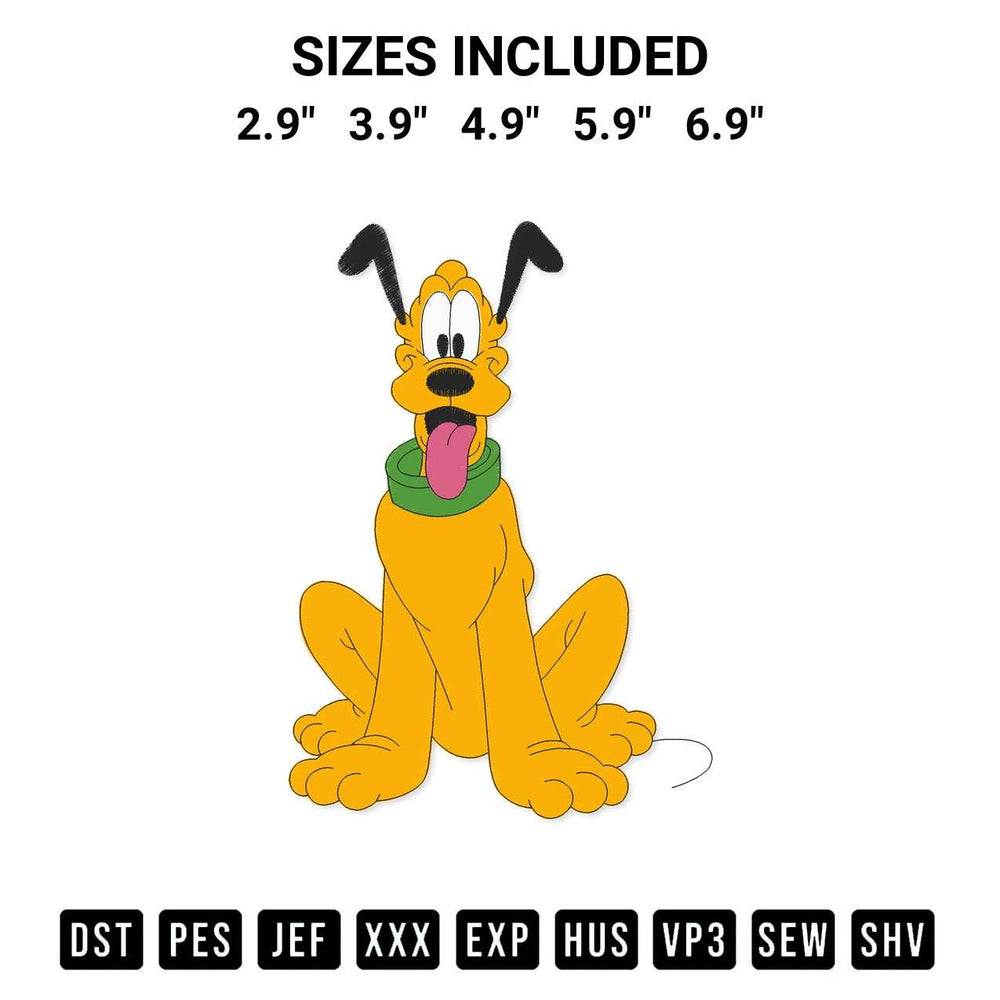 Shop the Pluto Cartoon Dog Embroidery Design machine embroidery pattern at Designspacks.com. Beautifully digitized for flawless stitching on any fabric. Available sizes: 2.9", 3.9", 4.9", 5.9", 6.9".