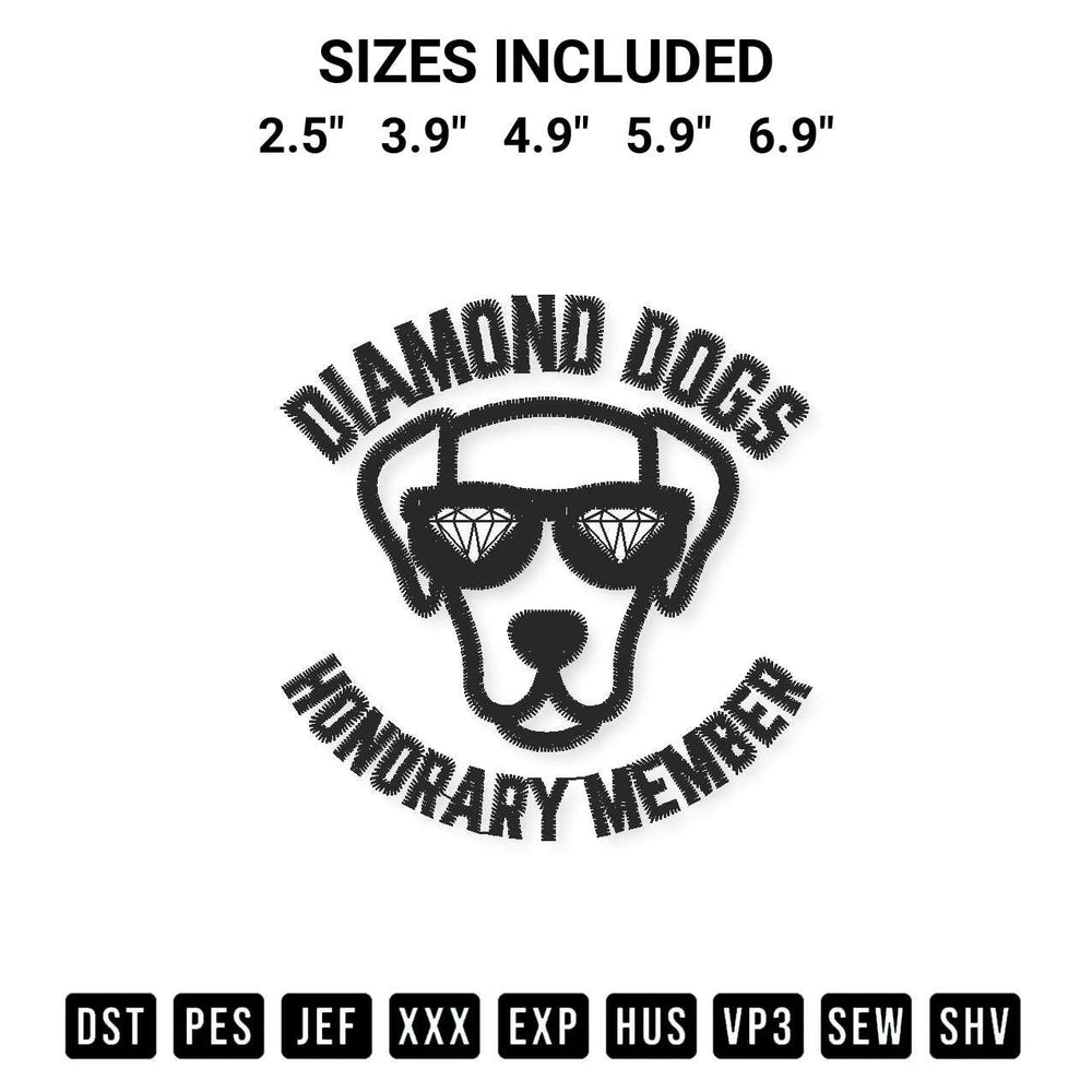 Download the Diamond Dogs Honorary Member Embroidery Design machine embroidery design exclusively at Designspacks.com. Premium digitized pattern for apparel and DIY crafts. Available sizes: 2.5", 3.9", 4.9", 5.9", 6.9".