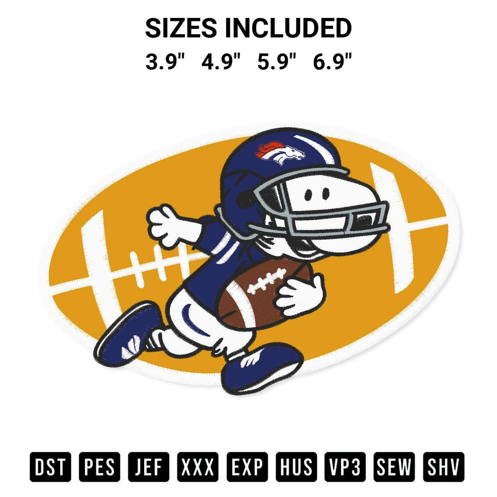 Create amazing crafts with the Snoopy In Football Denver Broncos Embroidery Design embroidery file. High-quality digital download from Designspacks.com, perfect for beginners and pros. Available sizes: 3.9", 4.9", 5.9", 6.9".
