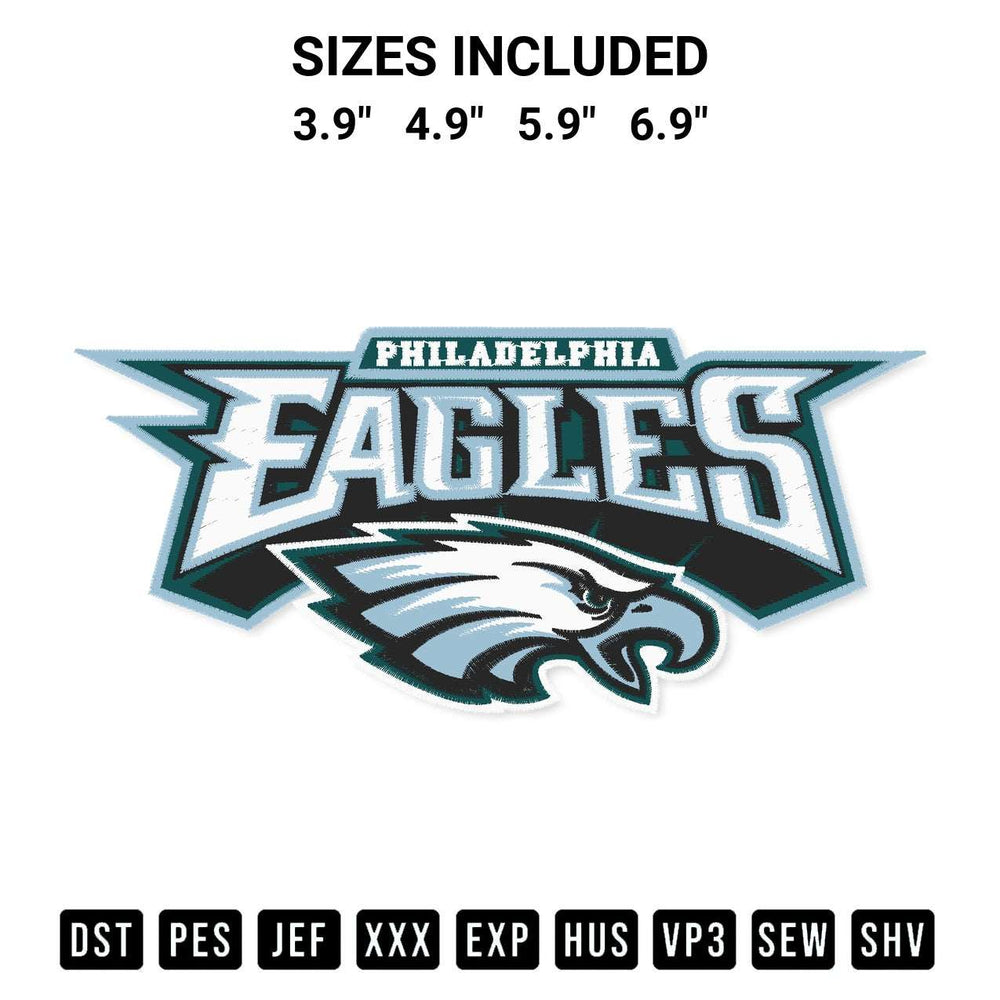 Download the Philadelphia Eagles Nfl Sport Embroidery Design machine embroidery design exclusively at Designspacks.com. Premium digitized pattern for apparel and DIY crafts. Available sizes: 3.9", 4.9", 5.9", 6.9".