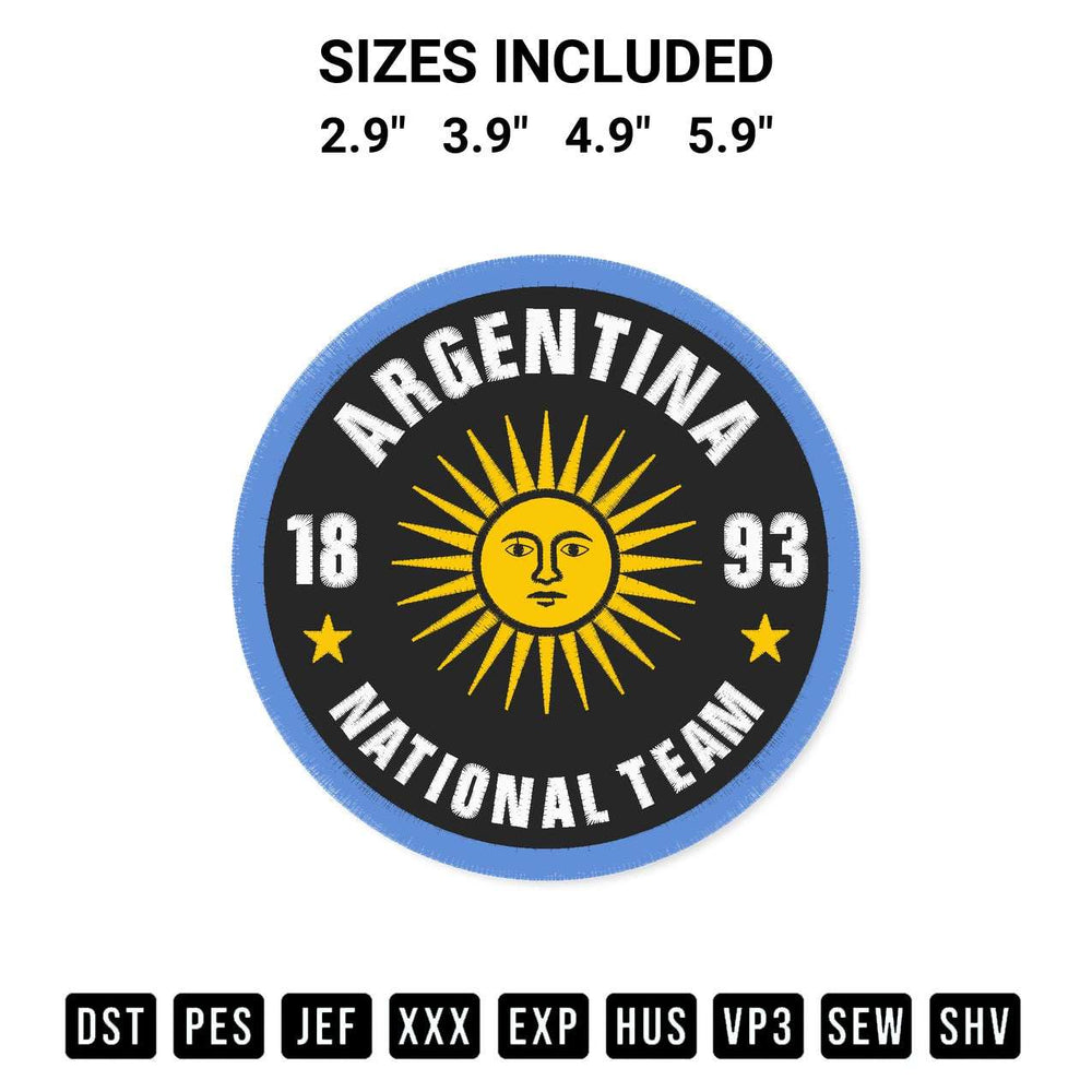 Create amazing crafts with the Argentina National Team 1893 Embroidery Design embroidery file. High-quality digital download from Designspacks.com, perfect for beginners and pros. Available sizes: 2.9", 3.9", 4.9", 5.9".