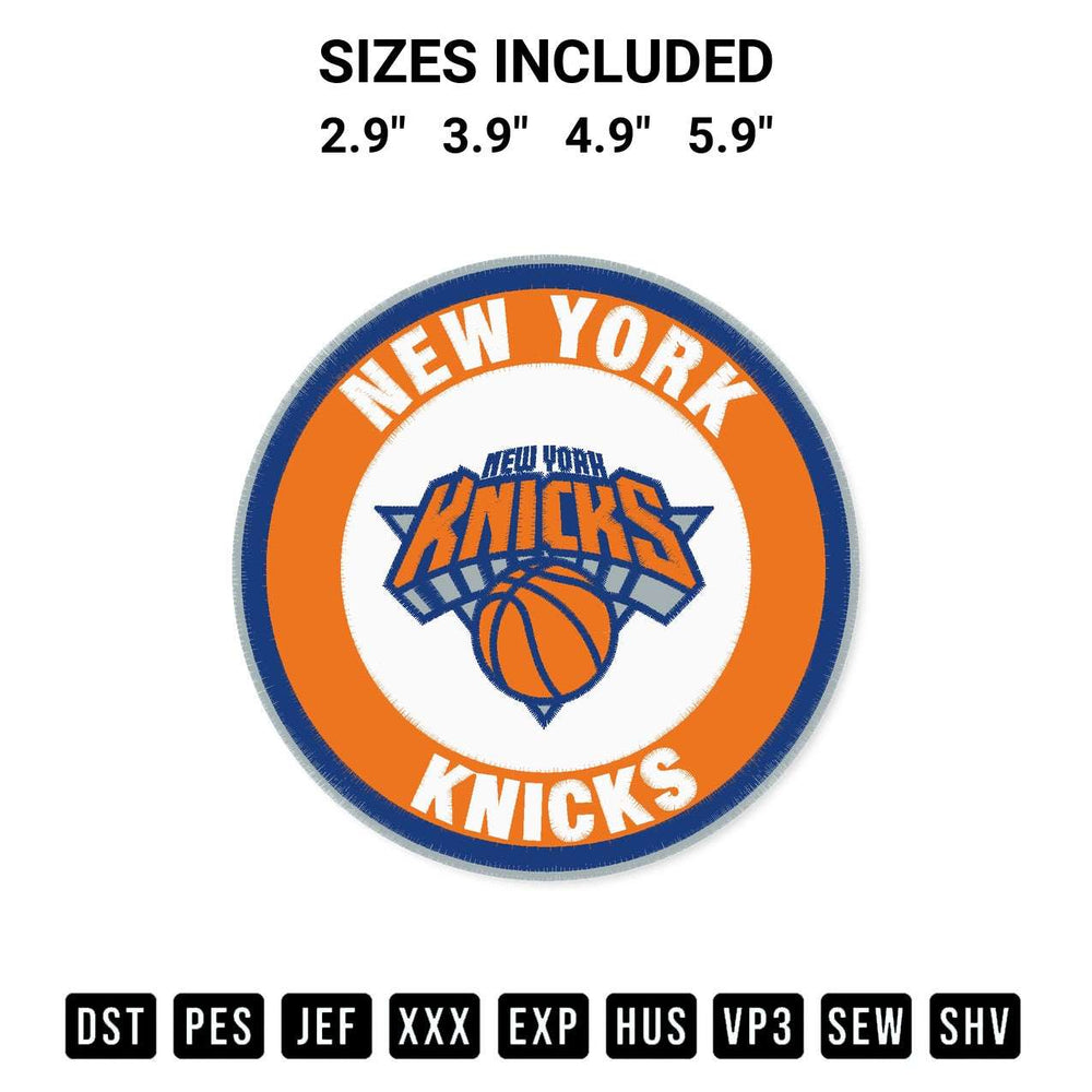 Create amazing crafts with the New York Knicks Basketball Embroidery Design embroidery file. High-quality digital download from Designspacks.com, perfect for beginners and pros. Available sizes: 2.9", 3.9", 4.9", 5.9".