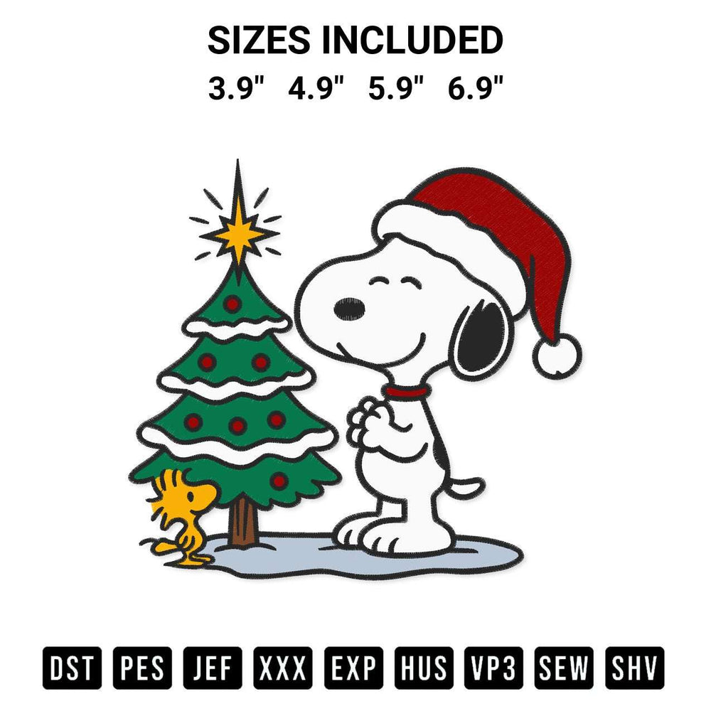Discover the perfect addition to your crafting collection: Tree Christmas Snoopy And Woodstock Embroidery Design embroidery file. Instantly available at Designspacks.com. Available sizes: 3.9", 4.9", 5.9", 6.9".