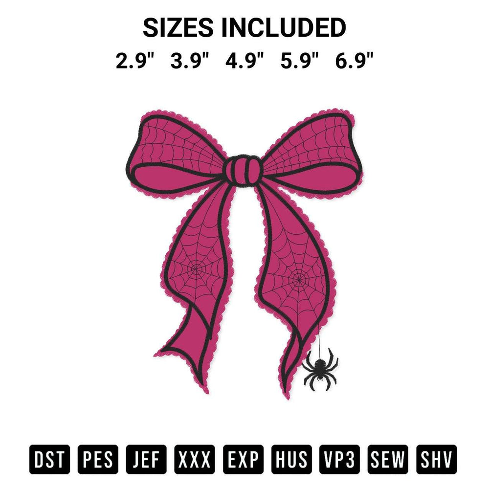 Elevate your next project with our Spiderweb Lace Bow Embroidery Design embroidery file. Shop high-quality digital patterns instantly at Designspacks.com. Available sizes: 2.9", 3.9", 4.9", 5.9", 6.9".