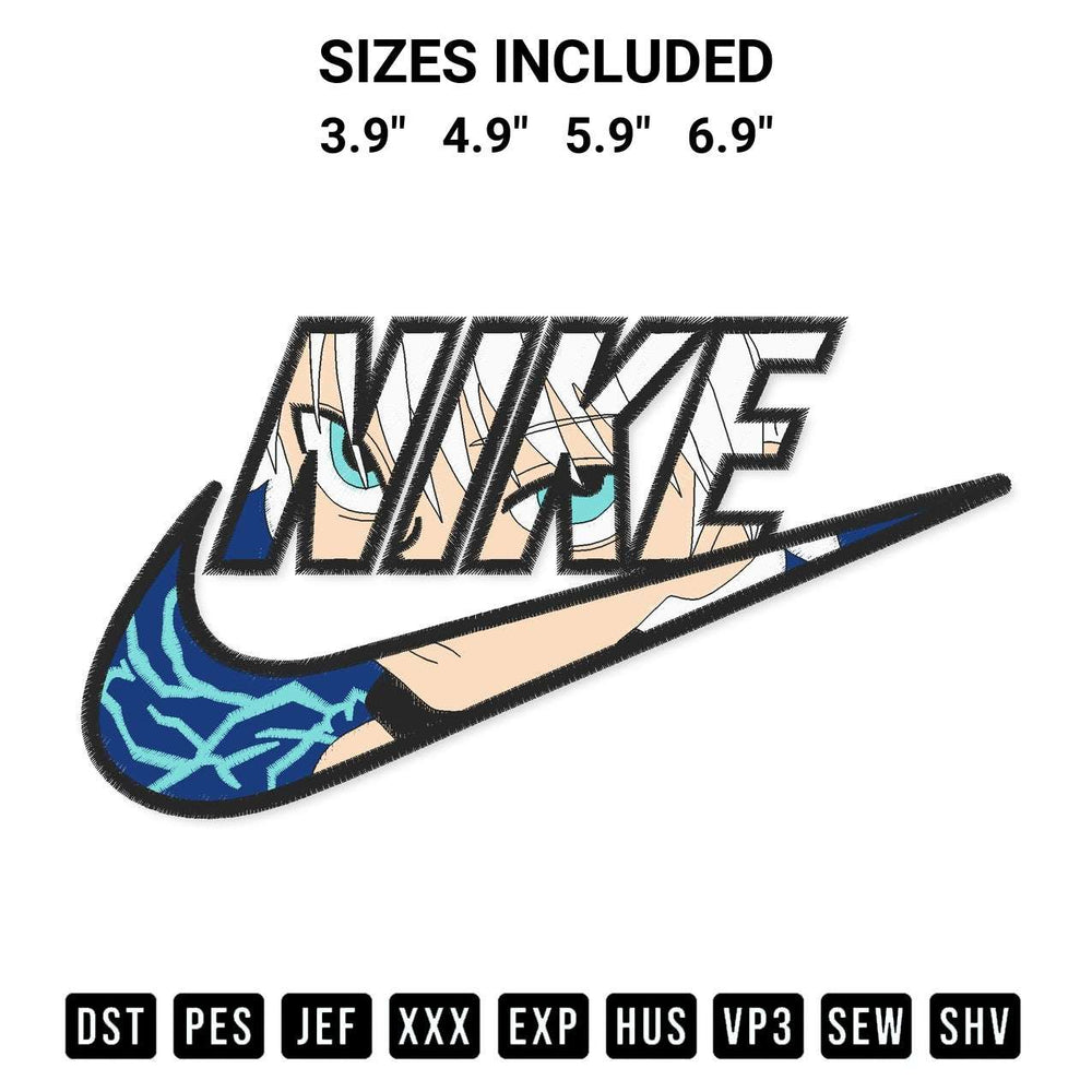 Shop the Nike Killua Swoosh Embroidery Design machine embroidery pattern at Designspacks.com. Beautifully digitized for flawless stitching on any fabric. Available sizes: 3.9", 4.9", 5.9", 6.9".