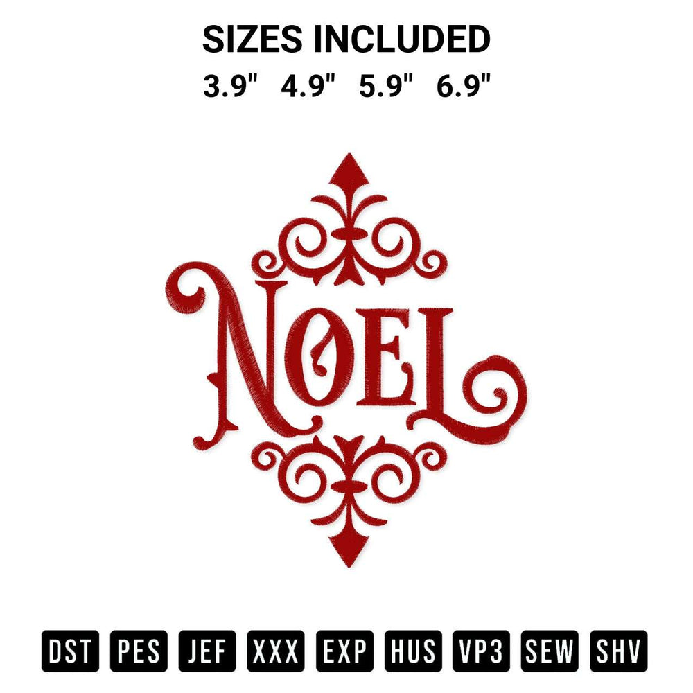 Discover the perfect addition to your crafting collection: Noel Embroidery Design embroidery file. Instantly available at Designspacks.com. Available sizes: 3.9", 4.9", 5.9", 6.9".