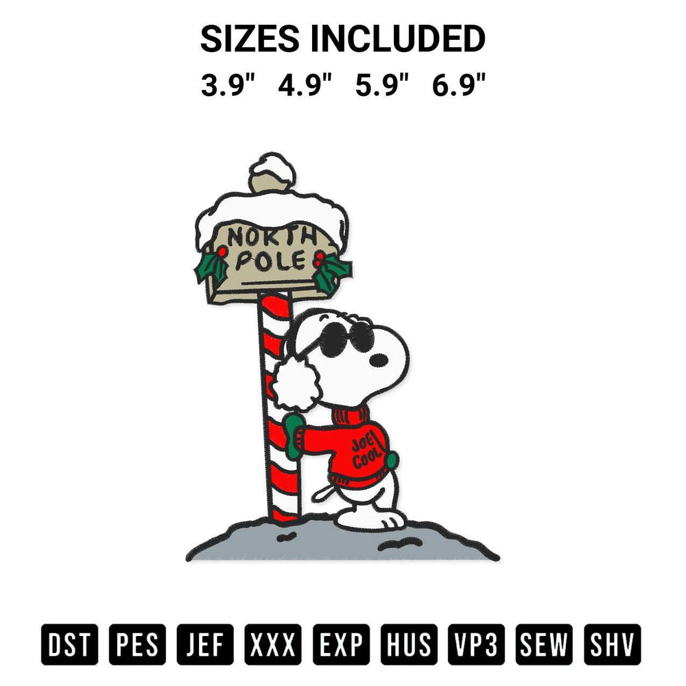 Get the Snoopy Peanuts North Pole Embroidery Design embroidery design for your custom crafts! Premium digitized files available for instant download at Designspacks.com. Available sizes: 3.9", 4.9", 5.9", 6.9".