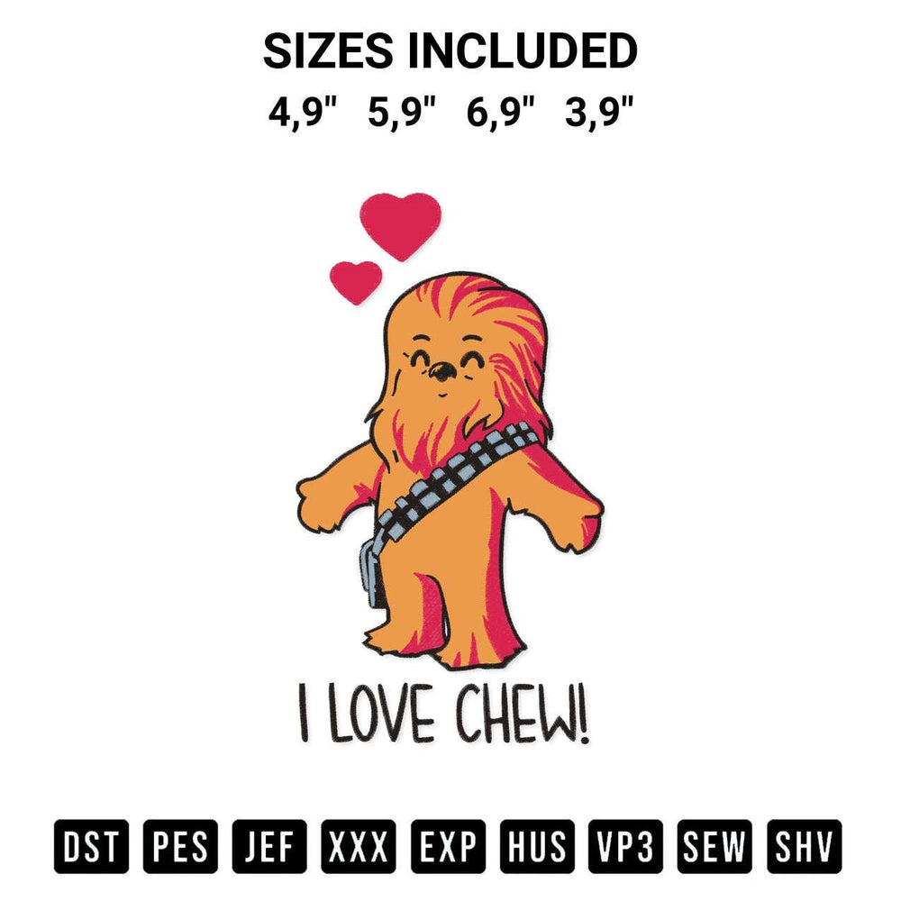 Create amazing crafts with the I Love Chew Logo Embroidery Design embroidery file. High-quality digital download from Designspacks.com, perfect for beginners and pros. Available sizes: 4,9", 5,9", 6,9", 3,9".