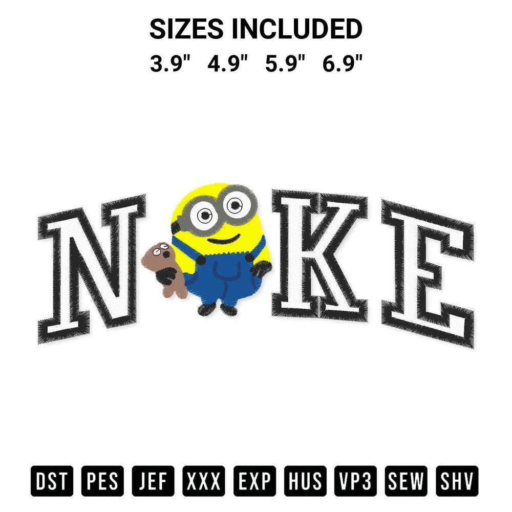 Shop the Nike Minion Bob Embroidery Design machine embroidery pattern at Designspacks.com. Beautifully digitized for flawless stitching on any fabric. Available sizes: 3.9", 4.9", 5.9", 6.9".