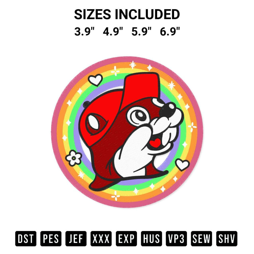 Shop the Buc Ees Rainbow Embroidery Design machine embroidery pattern at Designspacks.com. Beautifully digitized for flawless stitching on any fabric. Available sizes: 3.9", 4.9", 5.9", 6.9".