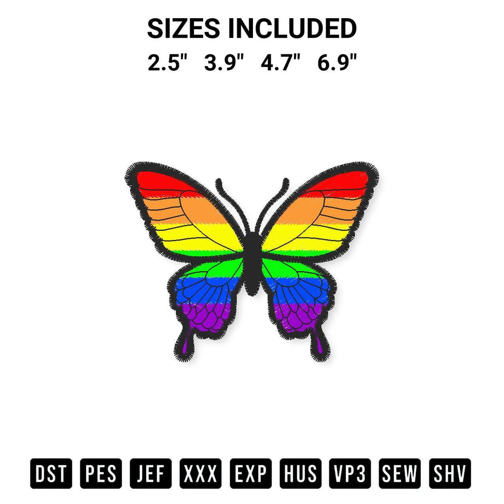 Download the Lgbt Rainbow Butterfly Embroidery Design machine embroidery design exclusively at Designspacks.com. Premium digitized pattern for apparel and DIY crafts. Available sizes: 2.5", 3.9", 4.7", 6.9".