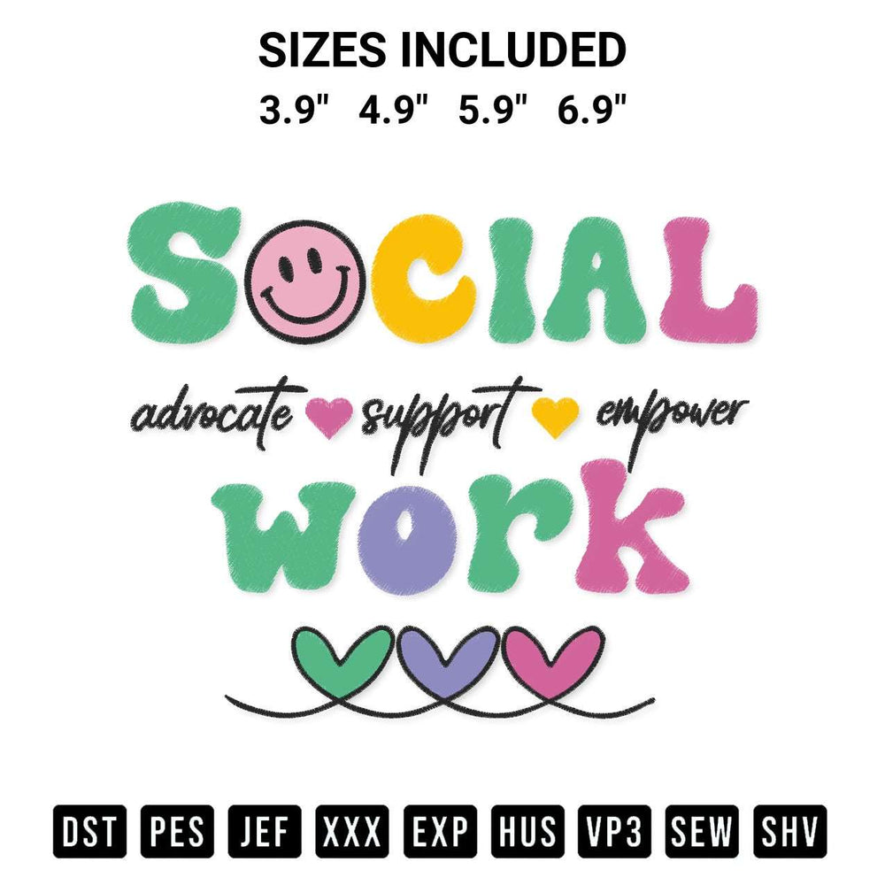 Discover the perfect addition to your crafting collection: Boho Style Social Work Embroidery Design embroidery file. Instantly available at Designspacks.com. Available sizes: 3.9", 4.9", 5.9", 6.9".