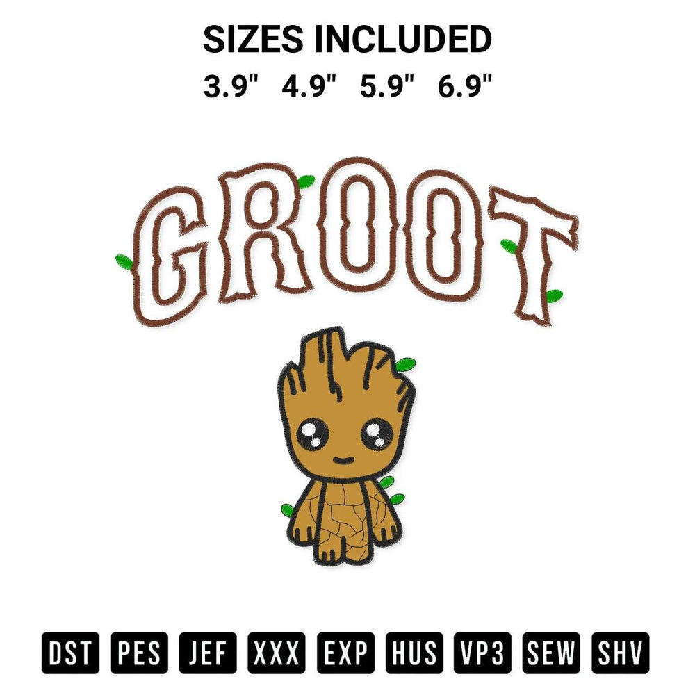 Get the Groot Embroidery Design embroidery design for your custom crafts! Premium digitized files available for instant download at Designspacks.com. Available sizes: 3.9", 4.9", 5.9", 6.9".