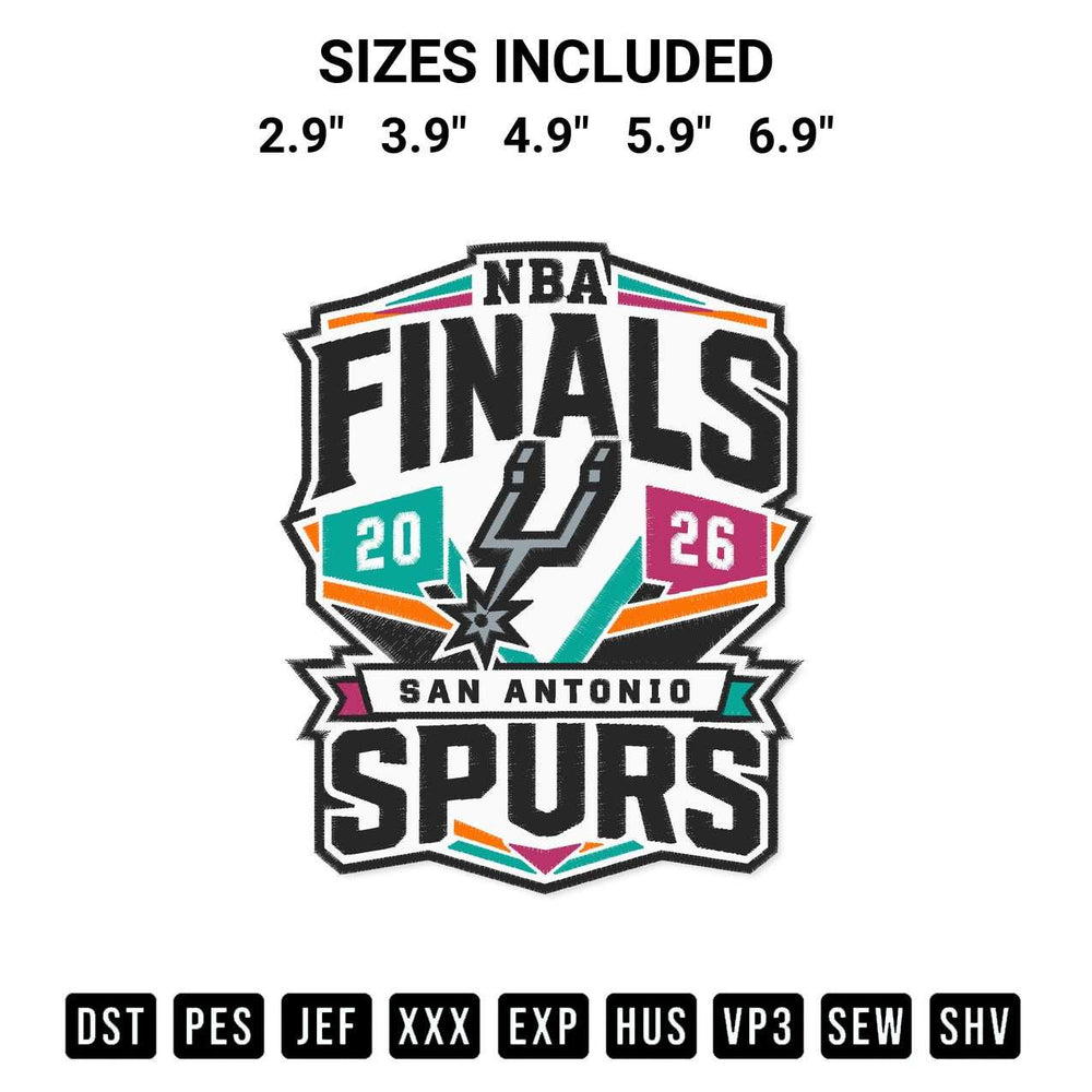 Stitch like a pro with the Nba Finals 2026 San Antonio Spurs Embroidery Design embroidery pattern from Designspacks.com. High-quality digital machine embroidery file. Available sizes: 2.9", 3.9", 4.9", 5.9", 6.9".