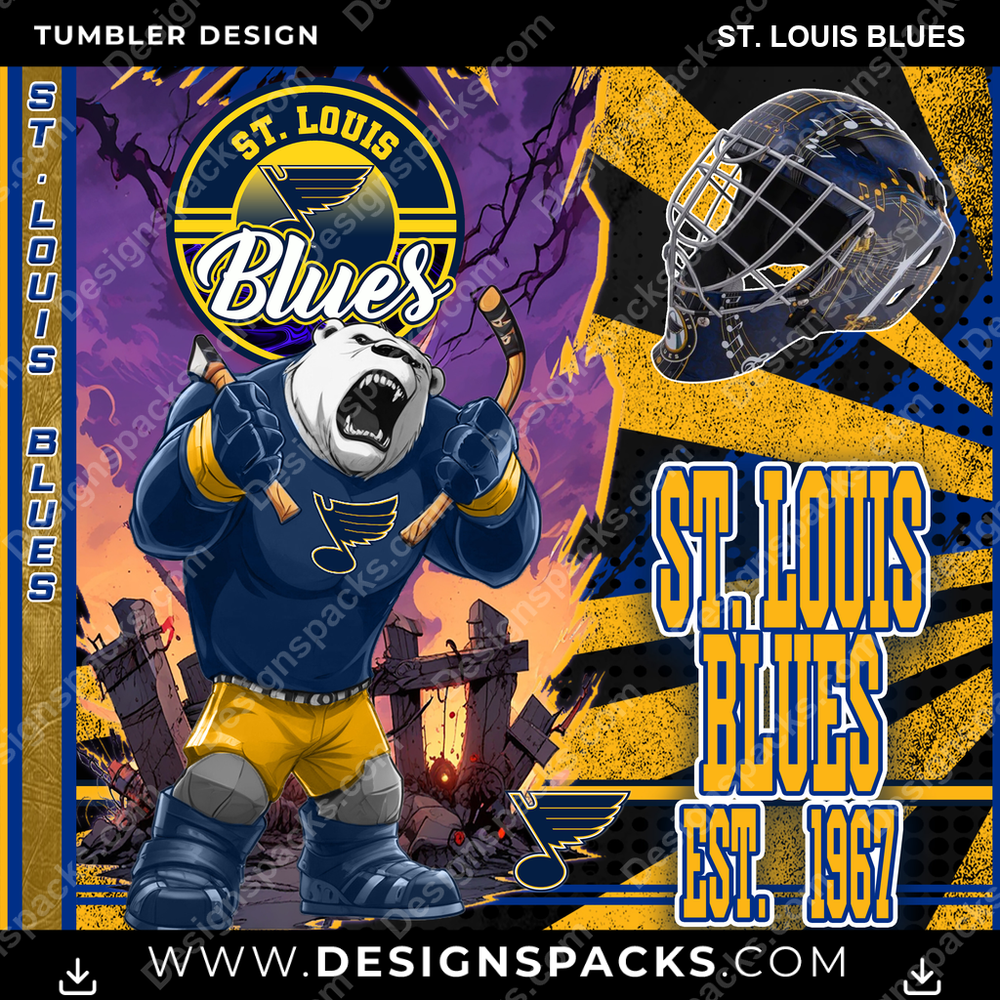 Ice Hockey Monster Mascot St. Louis Blues Tumbler Digital Wrap Design